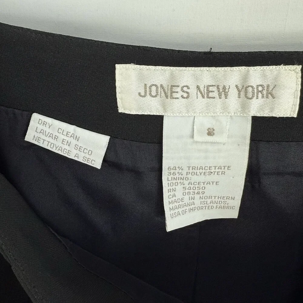 Jones New York Vintage Triacetate Pencil Straight Slit Career Skirt Size 8 Black